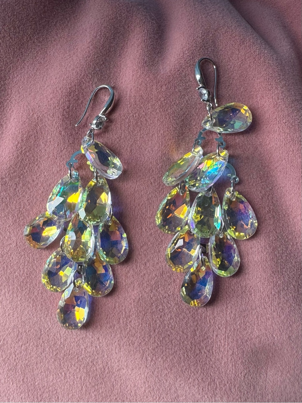 Aurora Crystal Teardrop Chandelier Earrings - Iridescent